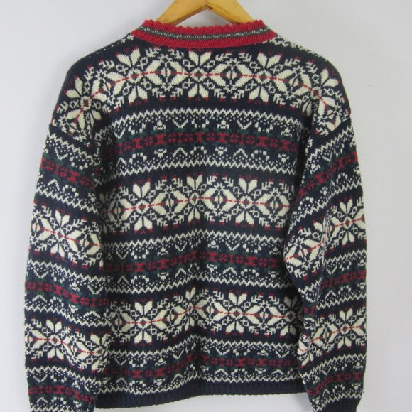 Vtg Alps Womens L Red Green Navy White Wool Nordic Cardigan Sweater Holiday Ski - Picture 8 of 14